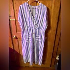 SHEIN Blue and White Striped Button-Front Midi Dress
